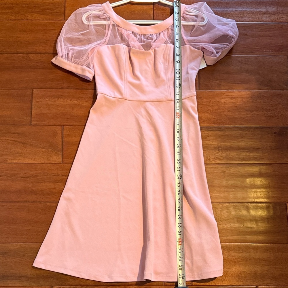 NWT Maggy London Lyra Fit & Flare Illusion Dress with Puff Sleeves Size 0 - Picture 9 of 9